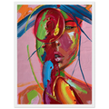 Colorful abstract woman portrait in red, blue, green and orange palette knife strokes, framed 12x16 art print