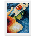 Abstract woman portrait in midnight blue and molten orange, expressionist fine art framed print by Andrea Duarte