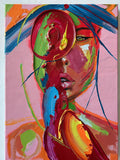 Loud Room by Andrea Duarte — bold multicolour abstract with a gold eye, thick palette-knife texture